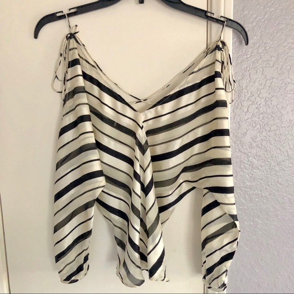 Rare Black/white striped silk blouse top MNG Sz. S - Picture 4 of 5
